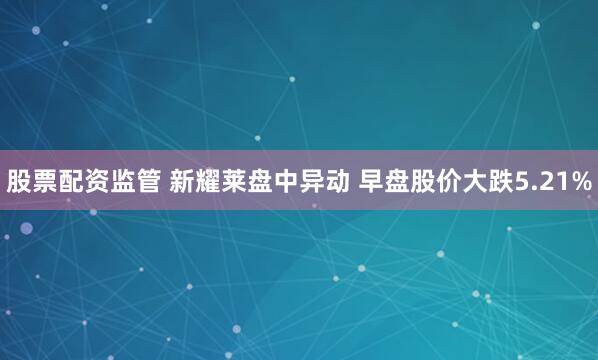 股票配资监管 新耀莱盘中异动 早盘股价大跌5.21%